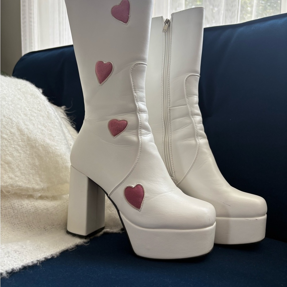 Pink and White Platform Shoes with Heart Details - Picture 3 of 5